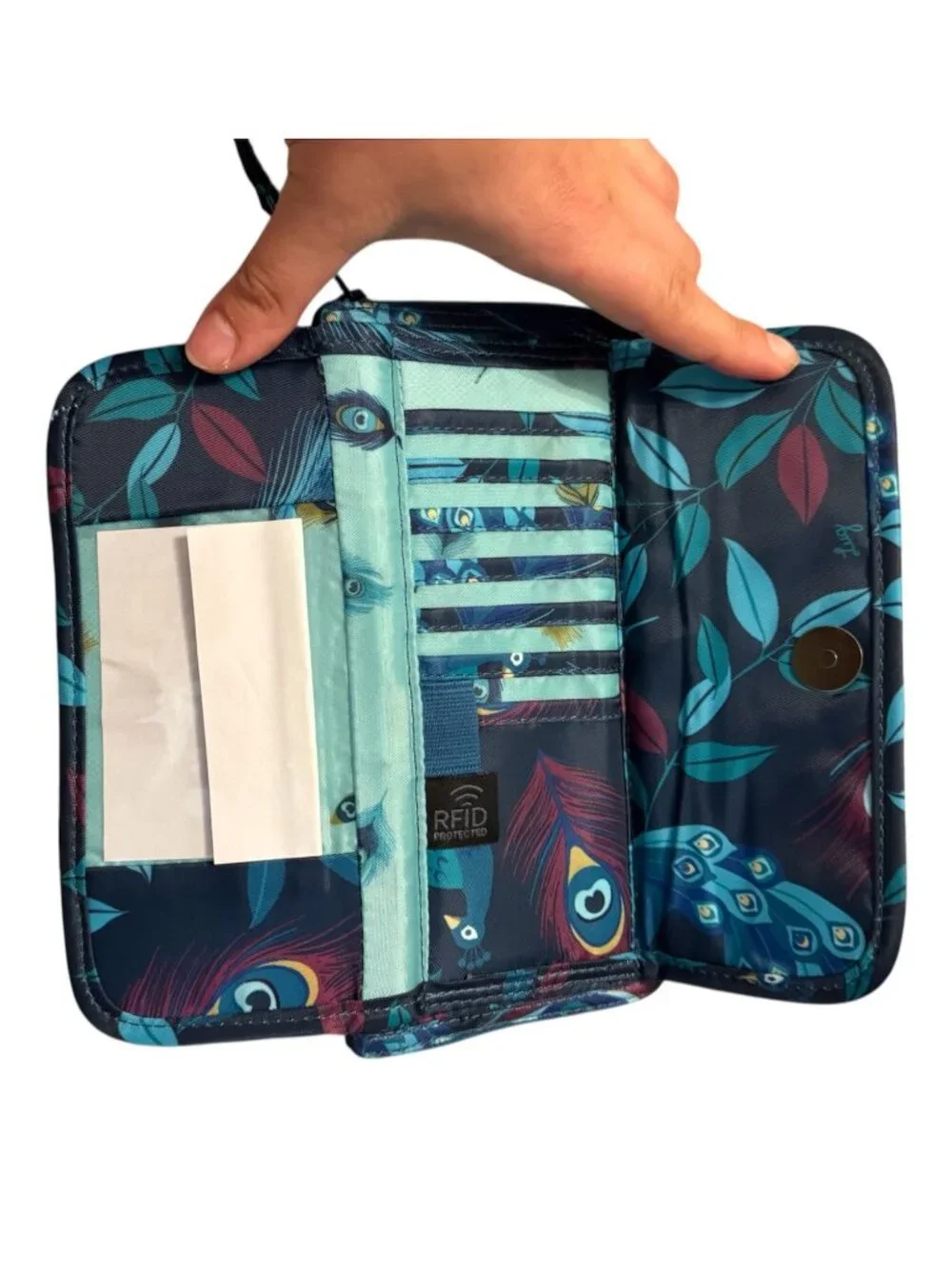 Lug Kickflip 3 RFID Wallet Wristlet Peacock Print NWT